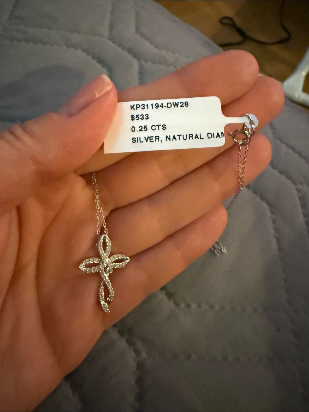 Silver natural diamond cross pendant necklace